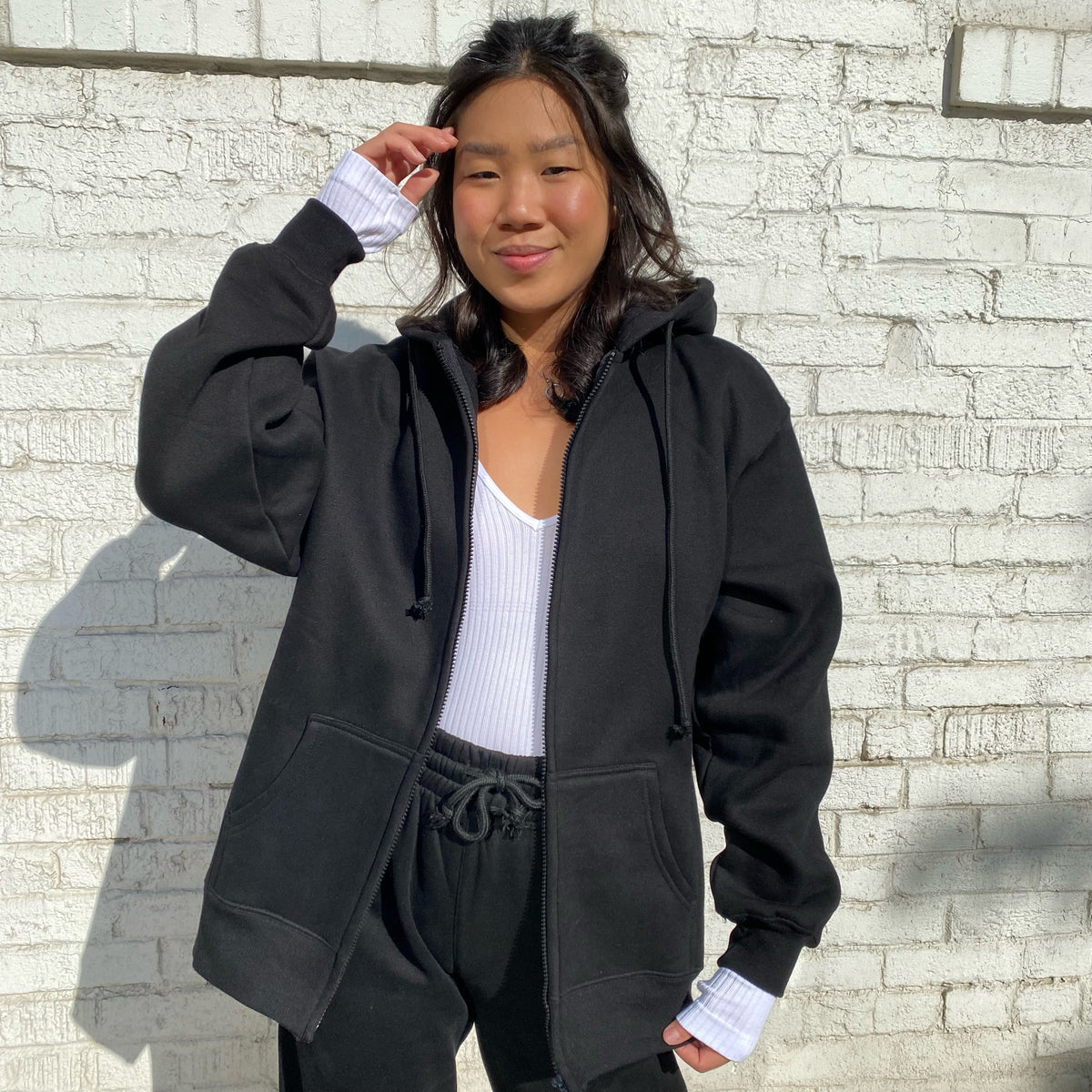 Oversized black zip up sales hoodie